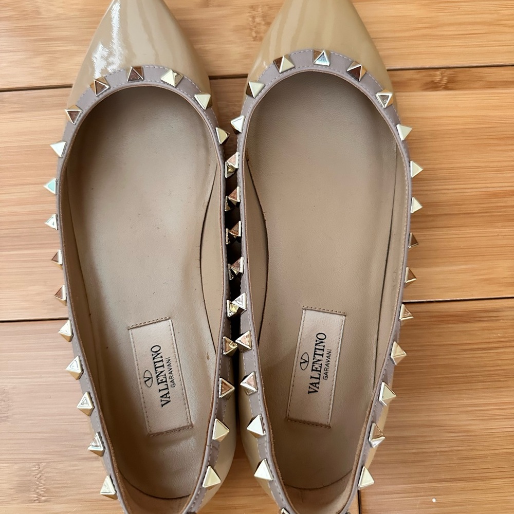 Valentino Tan Leather Studded Flats